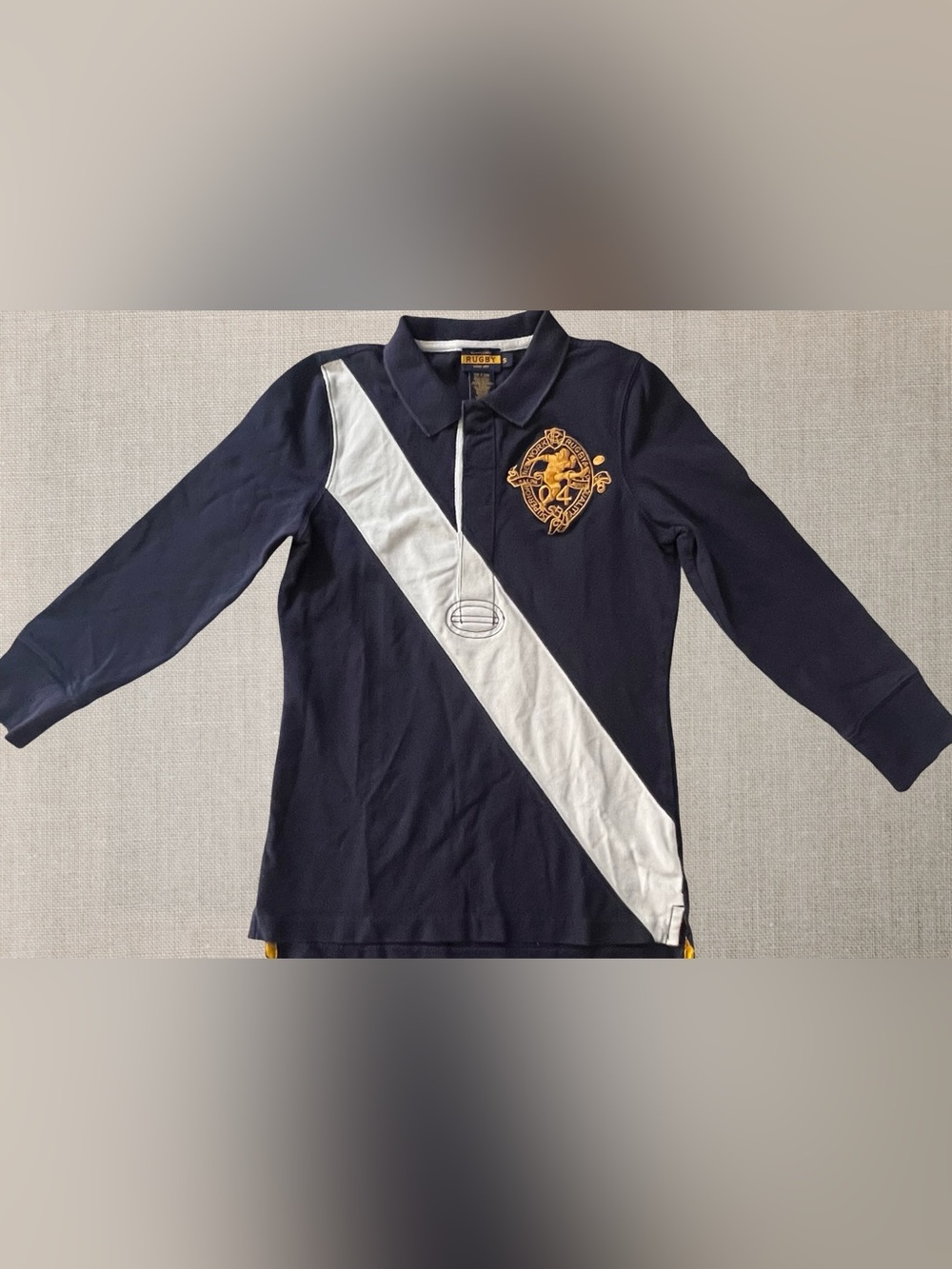 NWOT Rugby Ralph Lauren Women's Navy White Sash Long Sleeve Crest Polo Small